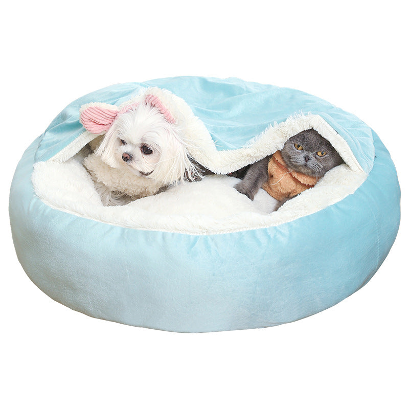 Cozy Orthopedic Dog & Cat Bed with Hooded Blanket