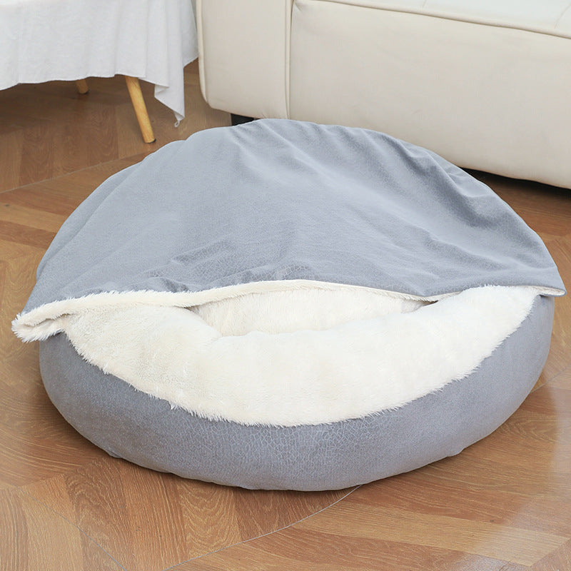 Cozy Orthopedic Dog & Cat Bed with Hooded Blanket