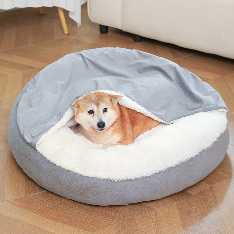 Cozy Orthopedic Dog & Cat Bed with Hooded Blanket